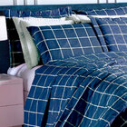 Kit Colcha King 3 Peças Grid Marinho 150 Fios Com Porta Trave