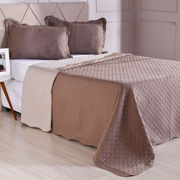 Kit Colcha Lottus Tessi  Casal 3 Peças Microfibra Marrom