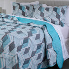 Kit Colcha Paris Color Geométrico Turquesa Queen 03 Peças - D