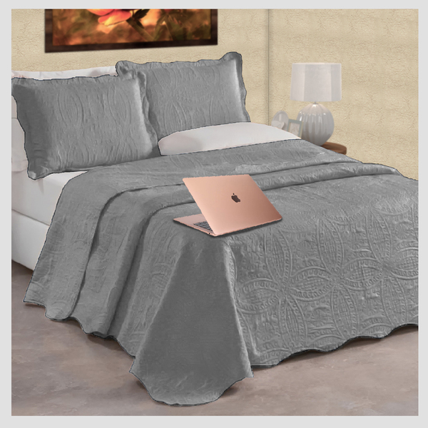 Kit Colcha Petala 3pçs Casal Queen Dupla Face Cinza Casen Cos