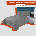 Kit Colcha Petala 3pçs Casal Queen Dupla Face Cinza Casen Cos