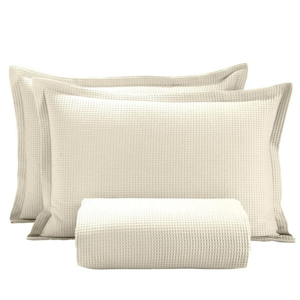 Kit Colcha Piquet Casal Am-1558 Liso Com 3 Peças  Marfim