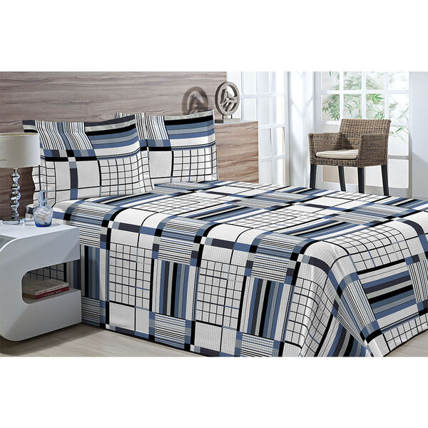 Kit Colcha Piquet Favo Queen Top Confort Azul Listrado 3 Peça