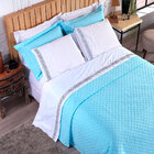 Kit Colcha Premium King 3 Peças 160 Fios Azul Com Porta Trave