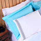 Kit Colcha Premium King 3 Peças 160 Fios Azul Com Porta Trave