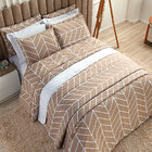 Kit Colcha Queen Size Estampado Bege Geométrico 3 Peças 100%