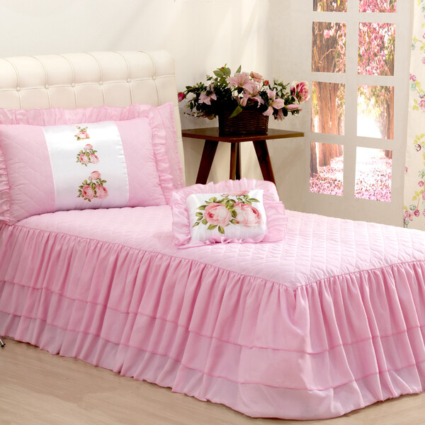 Kit Colcha Sofia Solteiro 03 Peças Rosa [f101]