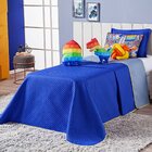 Kit Colcha Solteiro 6 Peças Pop It Azul Dupla Face Com Almofa