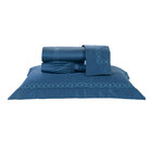 Kit Colcha Super King 400 Fios Egípcio 100% Algodão Azul + Jo