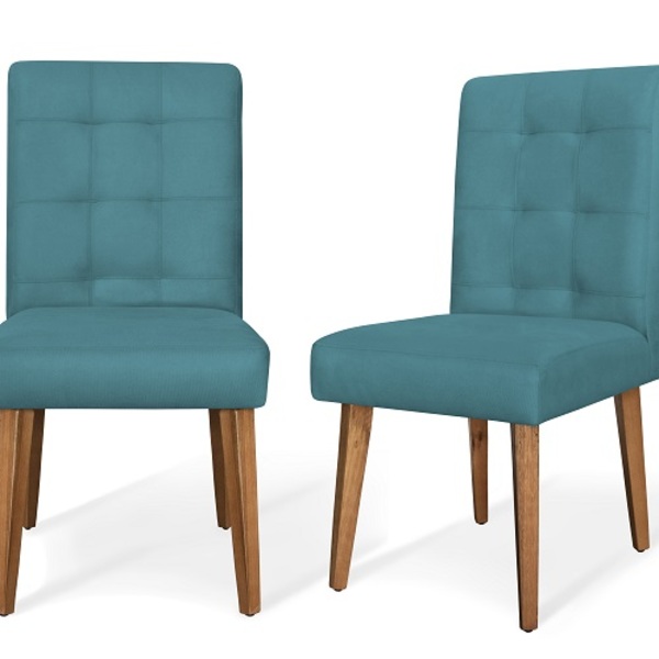 Kit Com 02 Cadeiras De Jantar Luna Suede Azul Turquesa - Meu