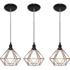 Kit Com 03 Luminarias Pendente Aramado Modelo Diamante - Cobre