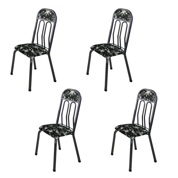 Kit Com 04 Cadeiras 105x50cm Paris Floral Preto / Prata Marte