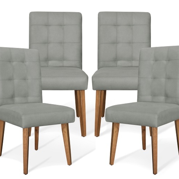 Kit Com 04 Cadeiras De Jantar Luna Suede Cinza Claro - Meu La