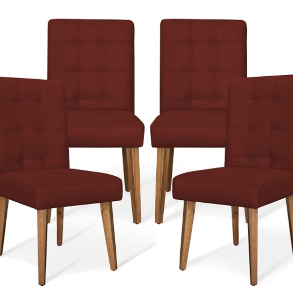 Kit Com 04 Cadeiras De Jantar Luna Suede Vinho - Meu Lar Deco