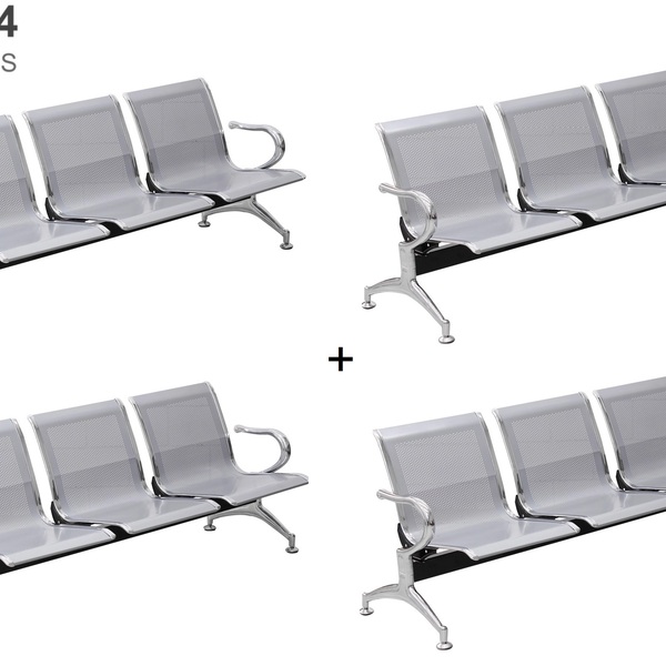Kit Com 04 Cadeiras Longarina Aeroporto Cromada 3 Lugares