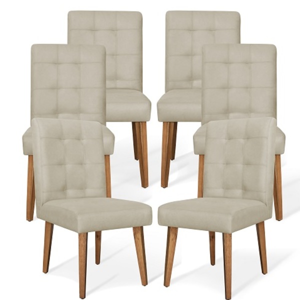 Kit Com 06 Cadeiras De Jantar Luna Suede Bege - Meu Lar Decor