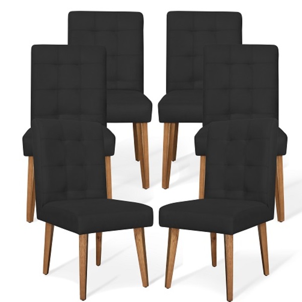Kit Com 06 Cadeiras De Jantar Luna Suede Preto - Meu Lar Deco