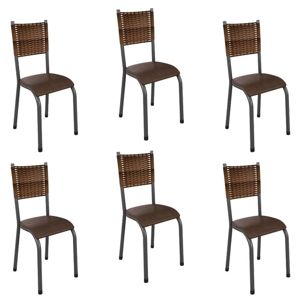 Kit Com 06 Cadeiras Mariana 100cm X 48cm X 39cm Prata/marrom