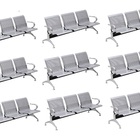 Kit Com 09 Cadeiras Longarina Aeroporto Cromada 3 Lugares