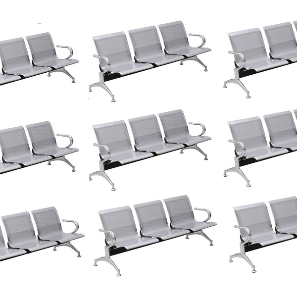 Kit Com 09 Cadeiras Longarina Aeroporto Cromada 3 Lugares