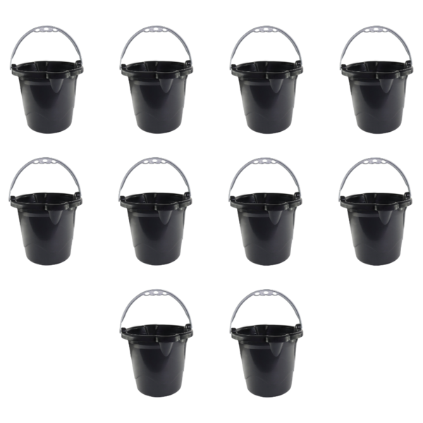 Kit Com 10 Baldes Reforçados 8,5 Litros Com Alça Preto