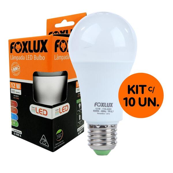 Kit Com 10 Lâmpadas Led Bulbo 12w 6500k Luz Branca Bivolt – F