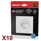 Kit com 10 spot quadrados 3w AVANT Branco Frio