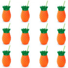 Kit Com 12 Copos Em Formato Abacaxi Com Canudo 300ml Alaranja