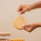 Kit Com 13 Potes De Vidro Tampa De Bambu Herméticos Redondos