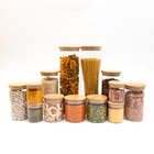 Kit Com 13 Potes De Vidro Tampa De Bambu Herméticos Redondos