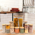 Kit Com 13 Potes De Vidro Tampa De Bambu Herméticos Redondos