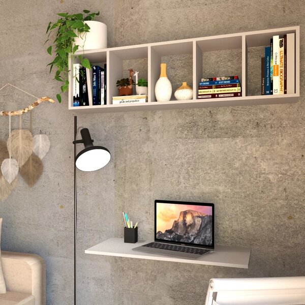 Kit Com 1 Escrivaninha Suspensa 80cm E 1 Prateleira Com 5 Nic