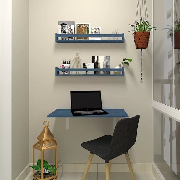 Kit Com 1 Escrivaninha Suspensa 80cm E 2 Prateleiras  Azul