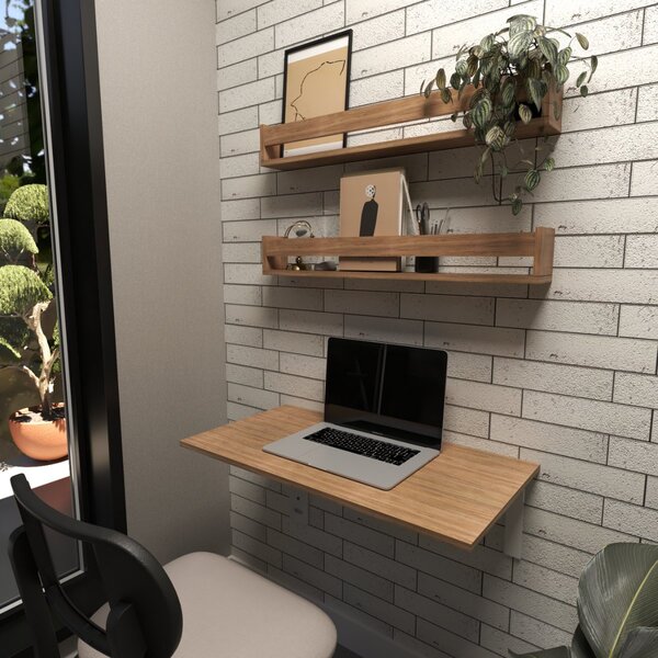 Kit Com 1 Escrivaninha Suspensa 80cm E 2 Prateleiras  Carvalh