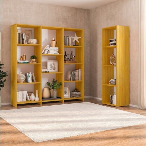 Kit Com 1 Estante Livreiro 11 Nichos Odelia E 1 Estante Modul