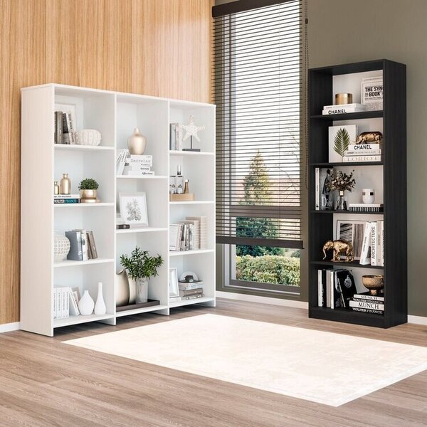 Kit Com 1 Estante Multiuso 5 Nichos Montreal E 1 Estante Livr