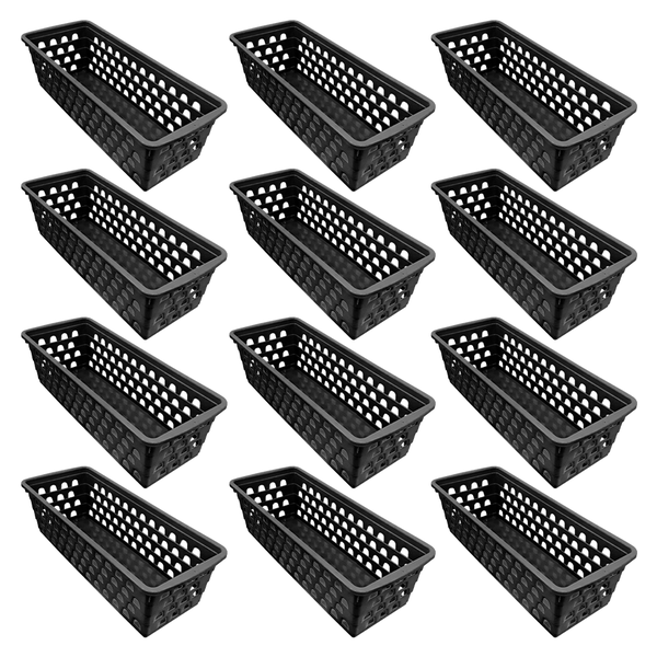 Kit Com 24 Cestos Multiuso Comprido Preto 8x11x28cm Uninjet