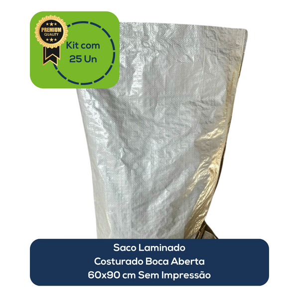 Kit Com 25 Un Saco Laminado Costurado Boca Aberta Branco 60x9