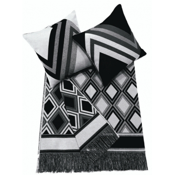 Kit Com 2 Almofadas Jacquard Losango Preto Com Enchimento (45