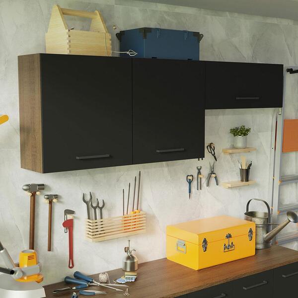 Kit Com 2 Armários Aéreos Multiuso 3 Portas Rustic/preto Agat