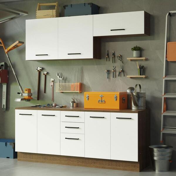 Kit Com 2 Balcões E 2 Armários Aéreos Multiuso 200cm Rustic/b