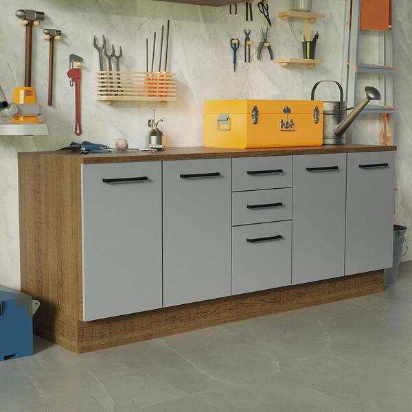 Kit Com 2 Balcões Multiuso 4 Portas 3 Gavetas Rustic/cinza Ag