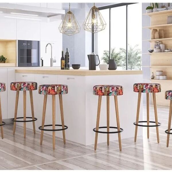 Kit Com 2 Bancos Banqueta Londres Suede Retrô - Salaone