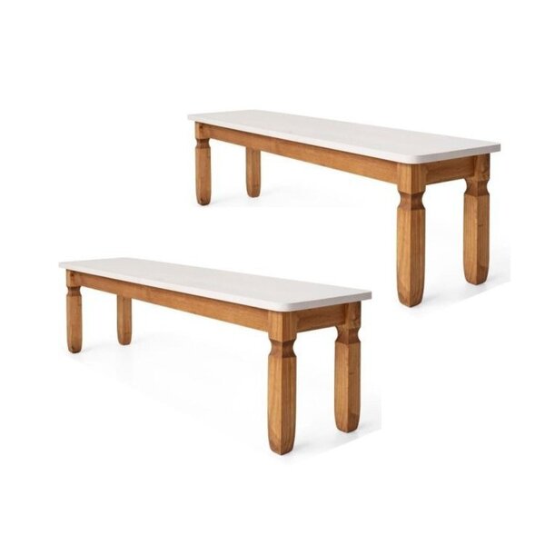 Kit Com 2 Bancos Corona Rústico 1,80m  Cera Mel/branco