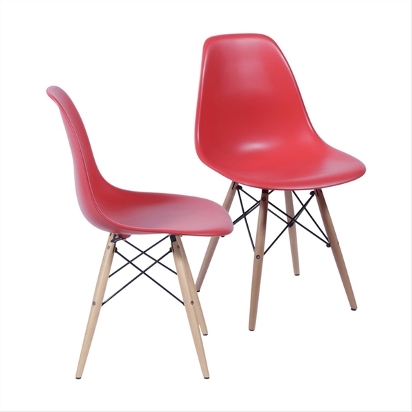 Kit Com 2 Cadeiras Dkr Vermelha Base De Madeira - Or Design