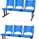 Kit Com 2 Cadeiras Longarina Plástica 03 Lugares Cor Azul Mas