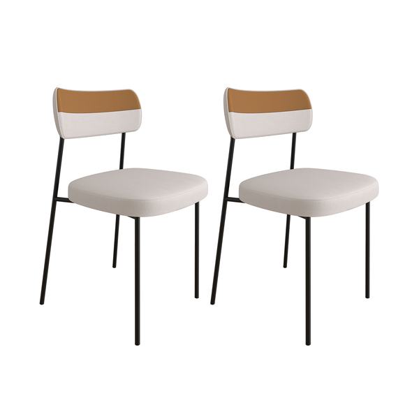 Kit Com 2 Cadeiras Mila - Móveis Belo - Bege Linho E Couro Ca