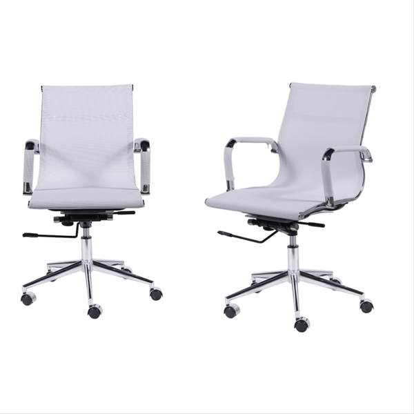 Kit Com 2 Cadeiras Tela Baixa Branca Com Base De Rodízio - Or