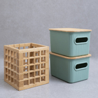 Kit Com 2 Caixas Organizadoras Caneladas Com Tampa De Bambu 1