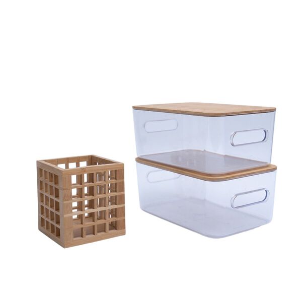 Kit Com 2 Caixas Organizadoras Transparentes Com Tampa De Bam